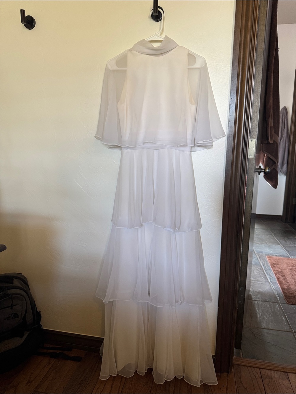 White Tiered Maxi Dress with Sheer Capelet